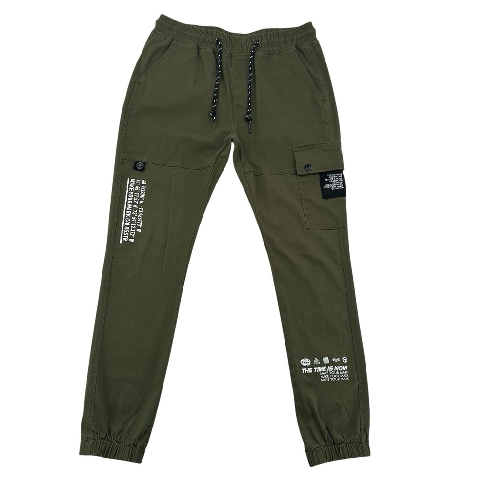 RGSTR Men Sz M 30x28  Cargo Jogger Pants Olive Green Streetwear Graphic Stretch